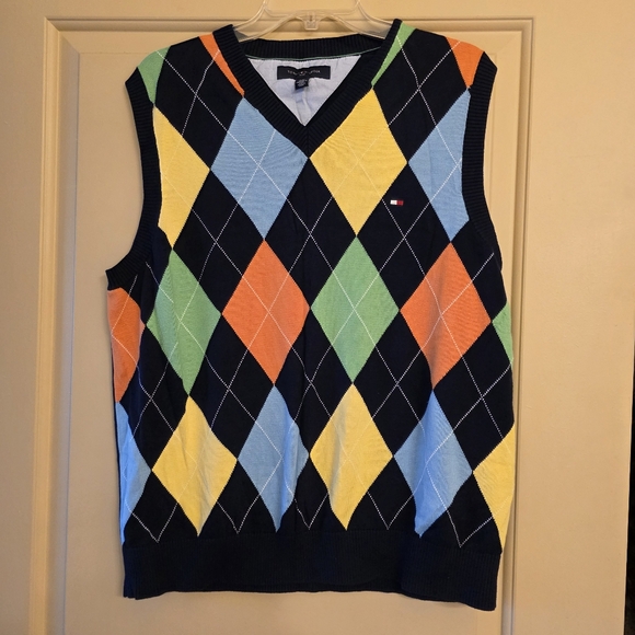 Vtg Rare Men's Large Tommy Hilfiger Men's Golf Argyle Sweater Vest - Multicolor - Picture 1 of 9